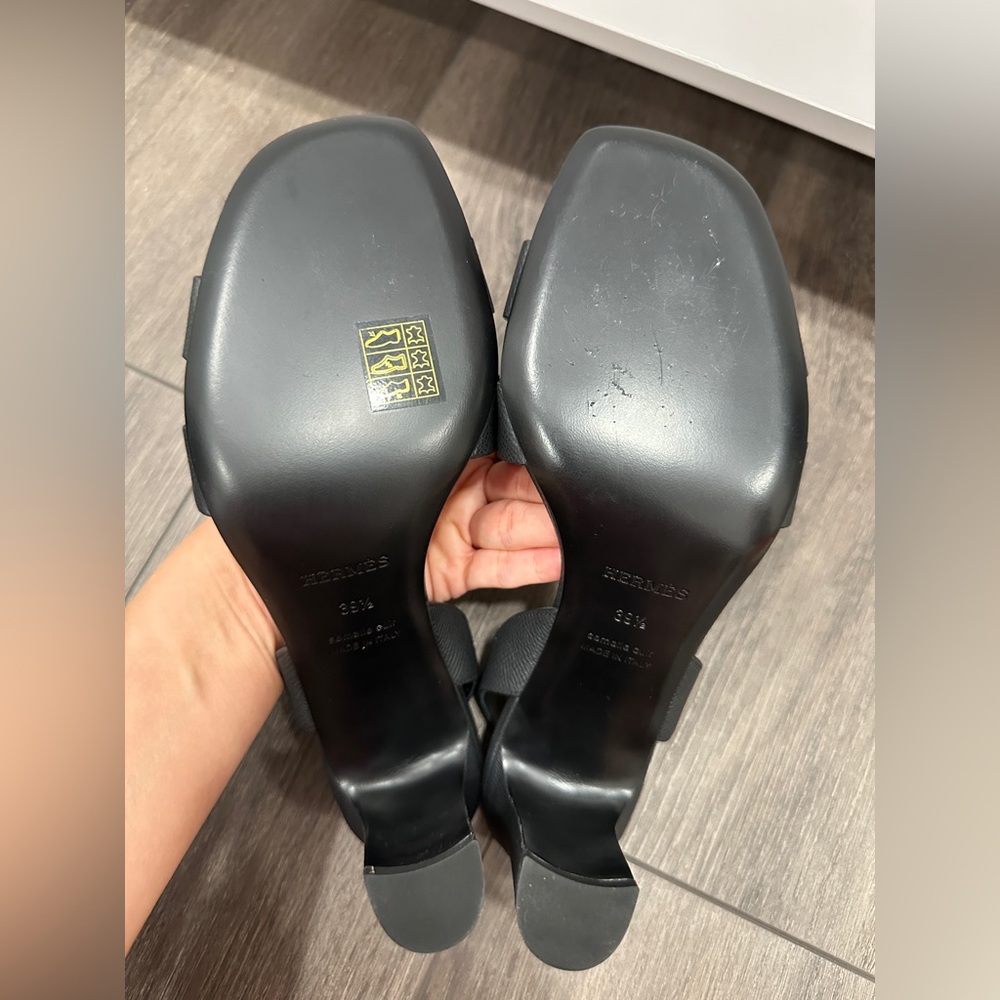HERMES H ETERNITE 80 SANDALS HIGH HEELS BLACK EPSOM LEATHER SHOES 39.5 - Picture 5 of 16